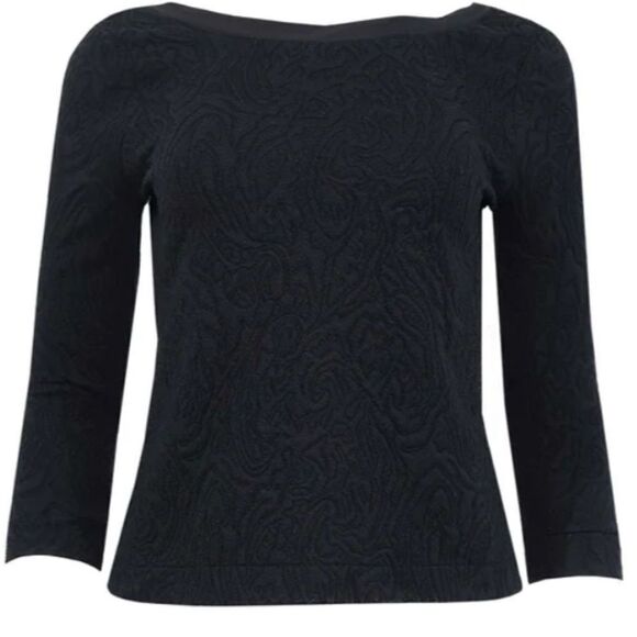 NWT Banana republic, Scoop Jacquard Long Sleeve Top black textured size medium - Picture 2 of 10